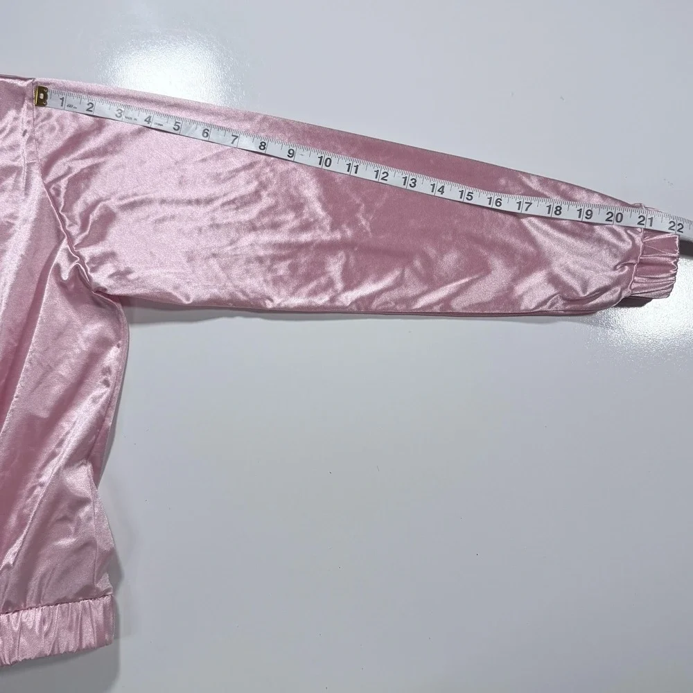 Weissman Girls Pink Satin Collared Zip-Up Bomber Jacket Sz Large 